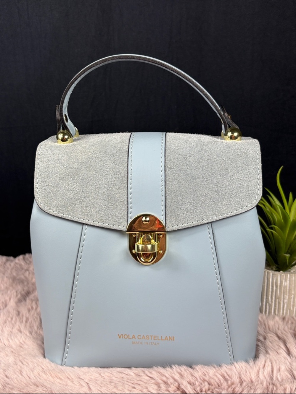 Viola Castellani Italian Leather & Suede Convertible Backpack Handbag